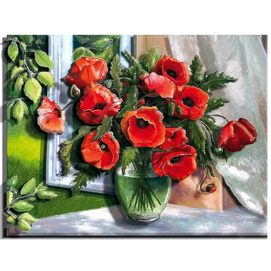 Объемная картина из бумаги 267 «Маки на окне» 20*26 см, РТ150188, ТМ «Tela Artis»
