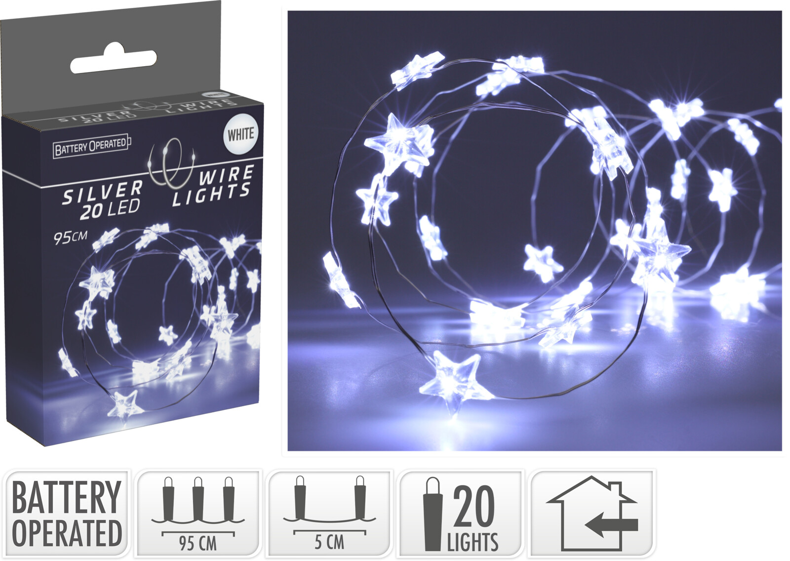 Гірлянда LED 20 білих мікроламп з таймером, батарейки: 2*CR2032 (у комплекті), тільки для внутрішнього використання, AX9730300 1