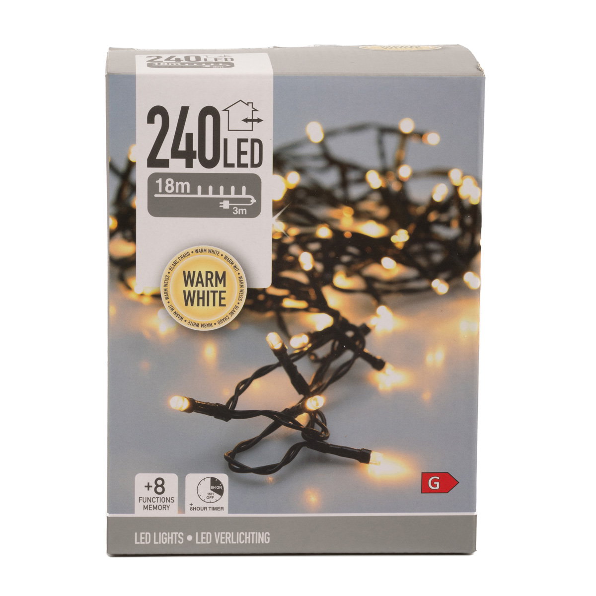Гірлянда LED 240 ламп, чорний дріт, тепло-біле світло, 8 реж., з таймером, довжина 3 м (від мережі) , AX8451140