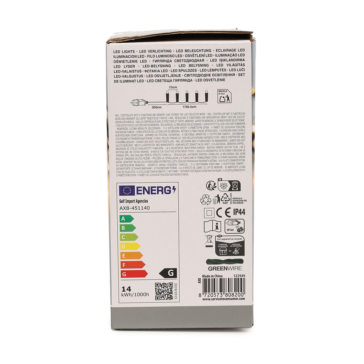 Гірлянда LED 240 ламп, чорний дріт, тепло-біле світло, 8 реж., з таймером, довжина 3 м (від мережі) , AX8451140 4