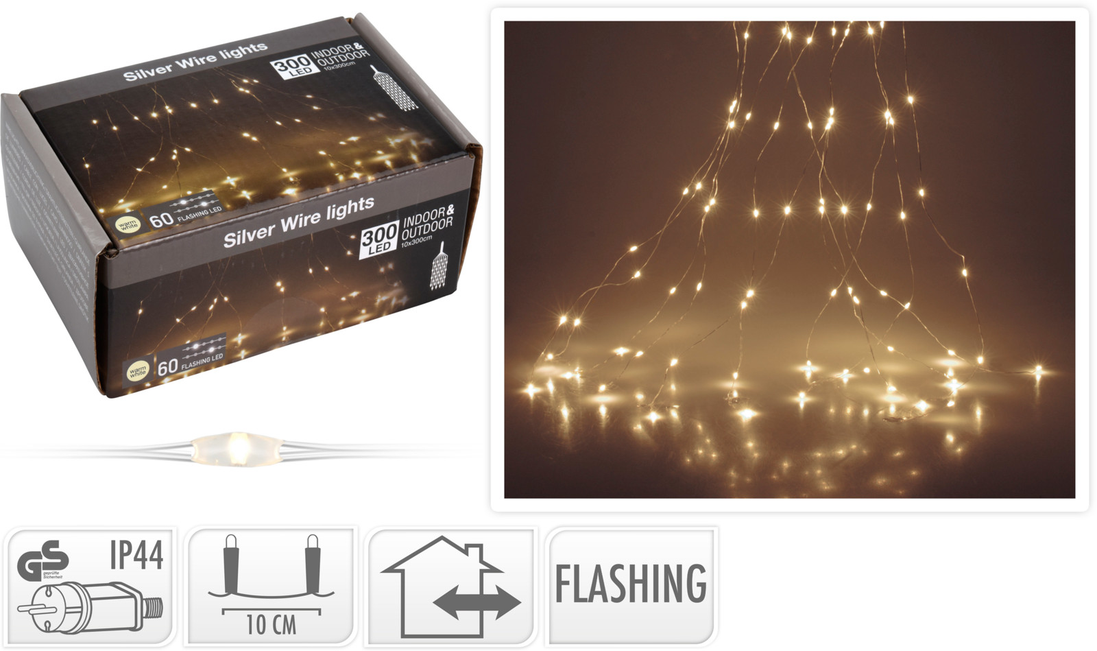 Гірлянда LED 300 мікроламп, тепло-біле світло, чорний дріт, довжина 3 м (від мережі), AX8702630 1