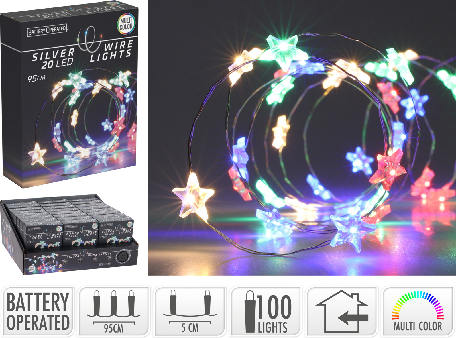 Гірлянда LED 40 різнокол., мікроламп з таймером, батарейки: 3*AA (не входять у комплект), тільки для внутрішнього використання, AX9732660 1