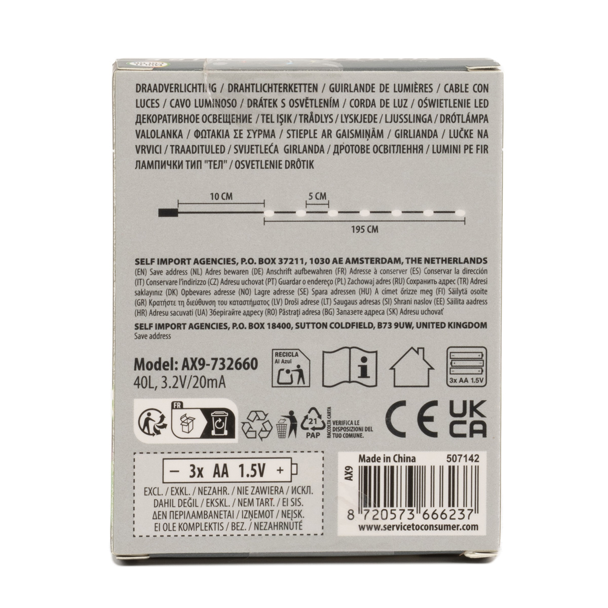 Гірлянда LED 40 різнокол., мікроламп з таймером, батарейки: 3*AA (не входять у комплект), тільки для внутрішнього використання, AX9732660 2