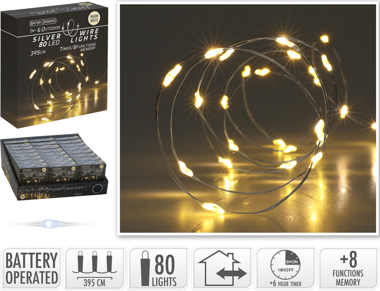 Гірлянда LED 80 тепло-білих мікроламп з таймером, батарейки: 3*AA (не входять у комплект), тільки для внутрішнього використання, AX9731720 1