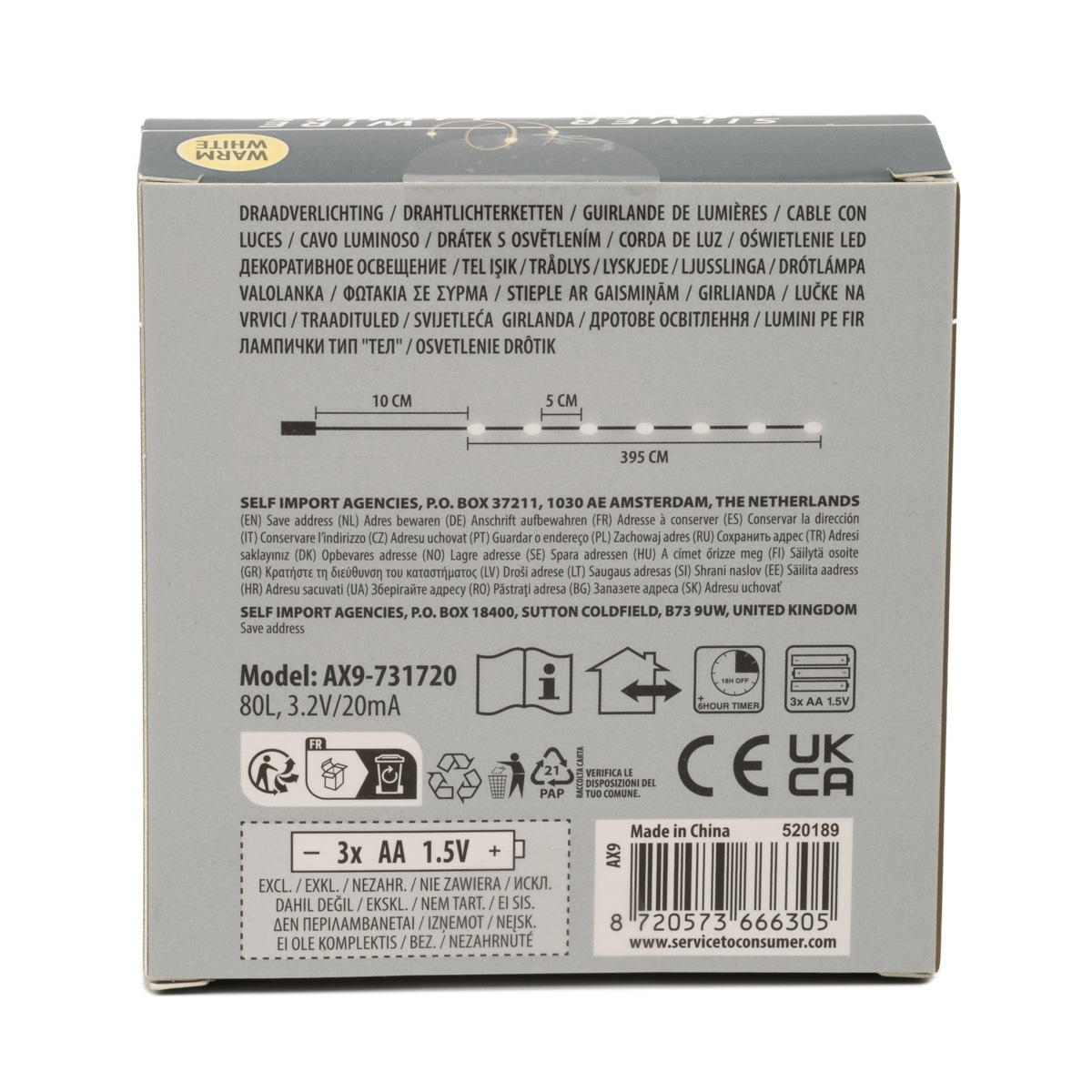 Гірлянда LED 80 тепло-білих мікроламп з таймером, батарейки: 3*AA (не входять у комплект), тільки для внутрішнього використання, AX9731720 2