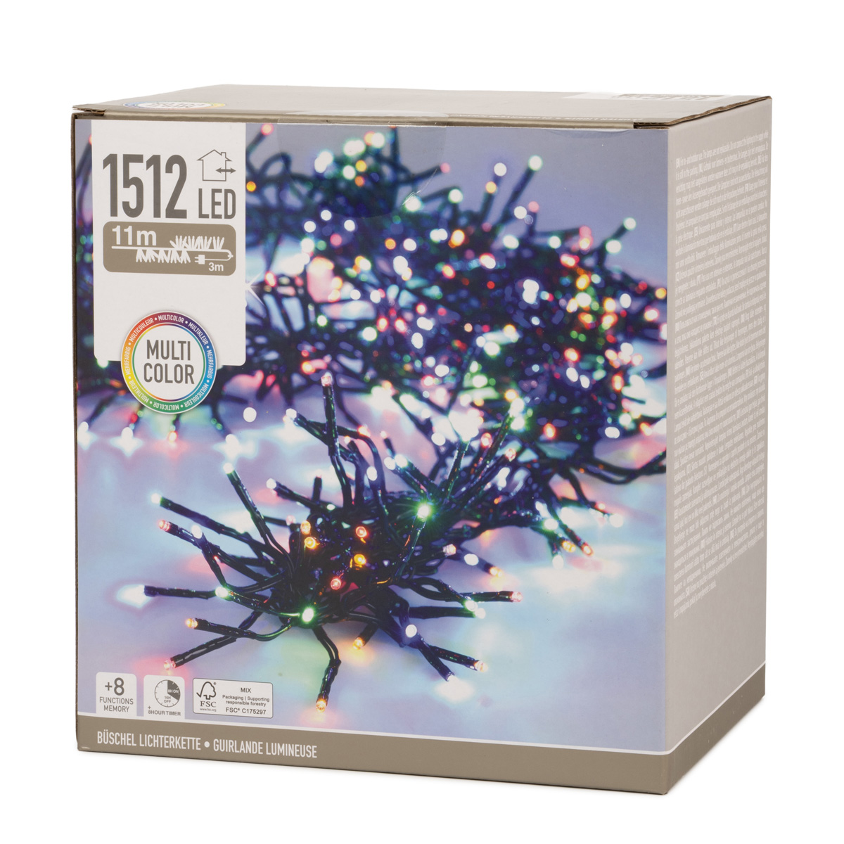 Гірлянда пучкова із LED-мультіламп, 1512 шт, мультиколор, чорний дріт (від мережі), AX8550250