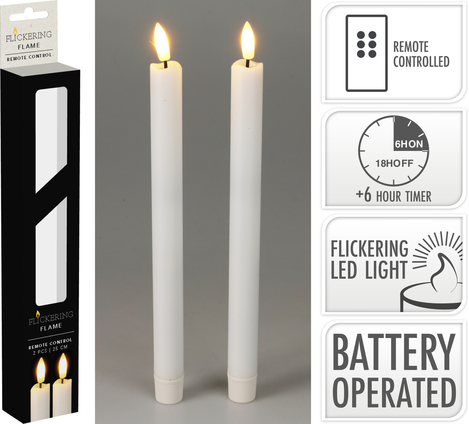 Настольная свеча с LED подсветкой, 2 шт., белый, 7,5*7,5*12,5 см и 7,5*7,5*15 см, (батарейки 2*AA не входят в комплект)., AX5441040