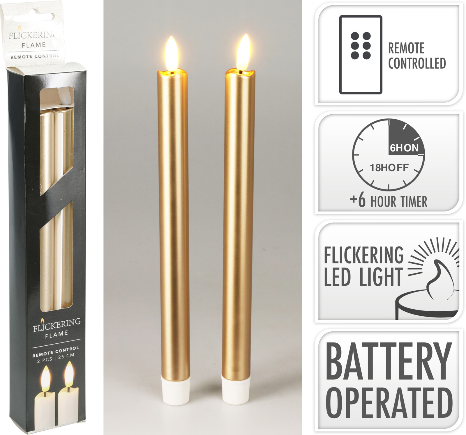 Настільна свічка з LED підсвіткою, 2 шт., золотий, 7,5*7,5*12,5 см і 7,5*7,5*15 см, (батарейки 2*AA не входять у комплект)., AX5441340