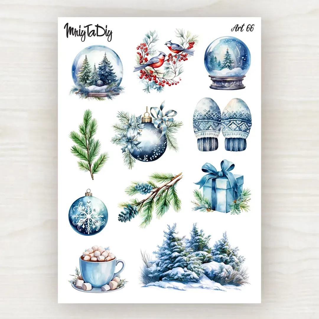 Стикер лист с наклейками MriyTaDiy, Art-66, "Голубая зима"