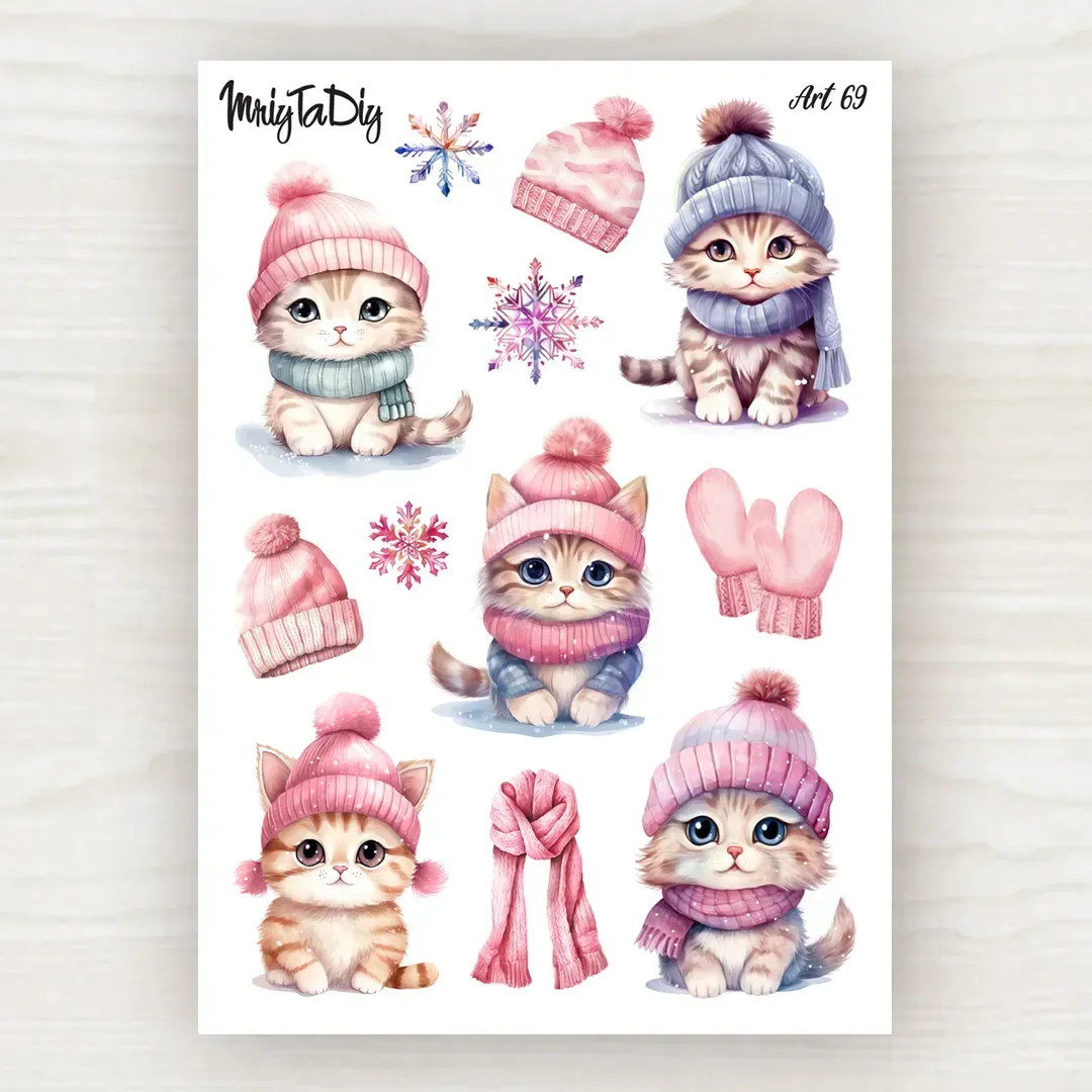 Стікер лист з наклейками MriyTaDiy, Art-69, "Зимові котики -1"