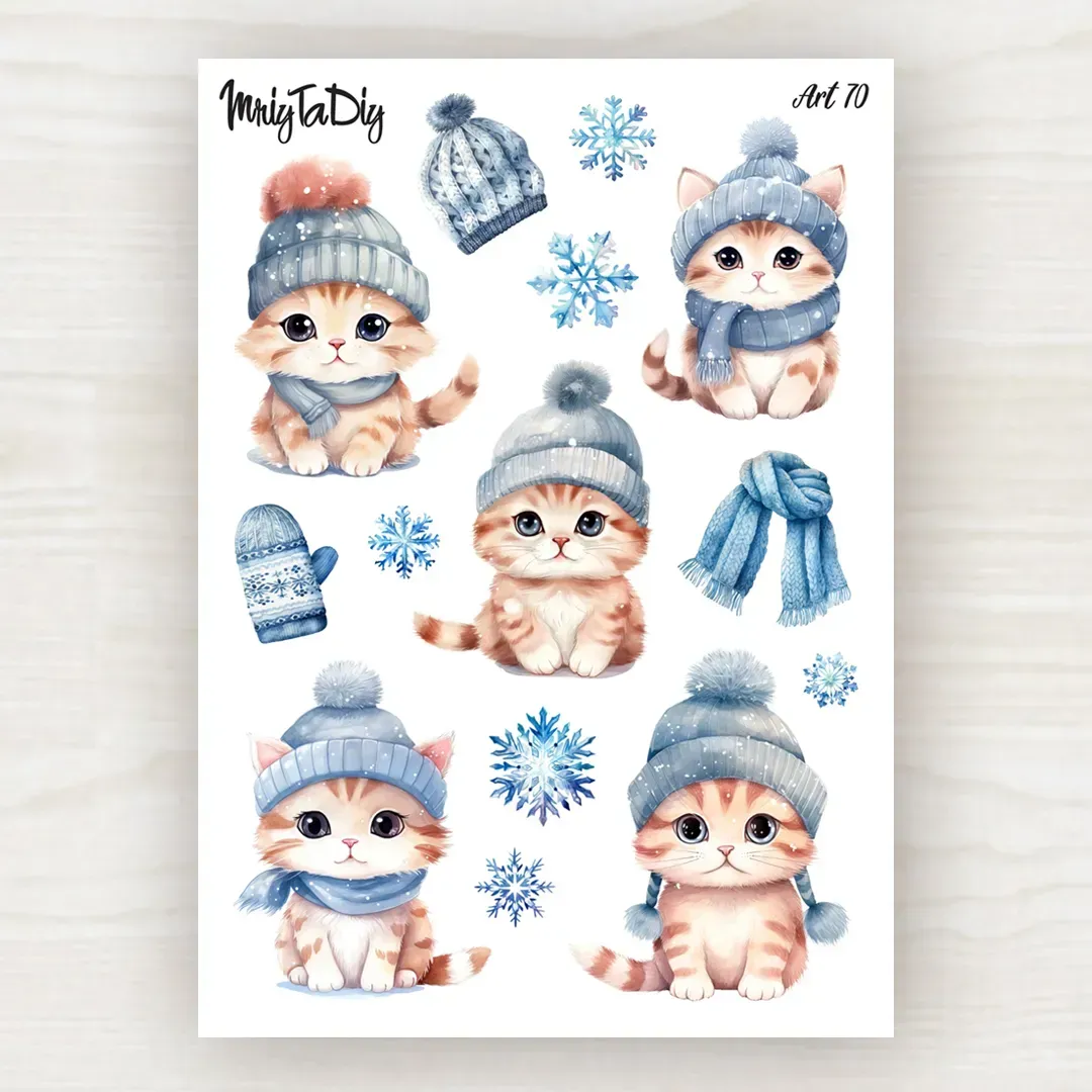 Стикер лист с наклейками MriyTaDiy, Art-70, "Зимние котики -2"
