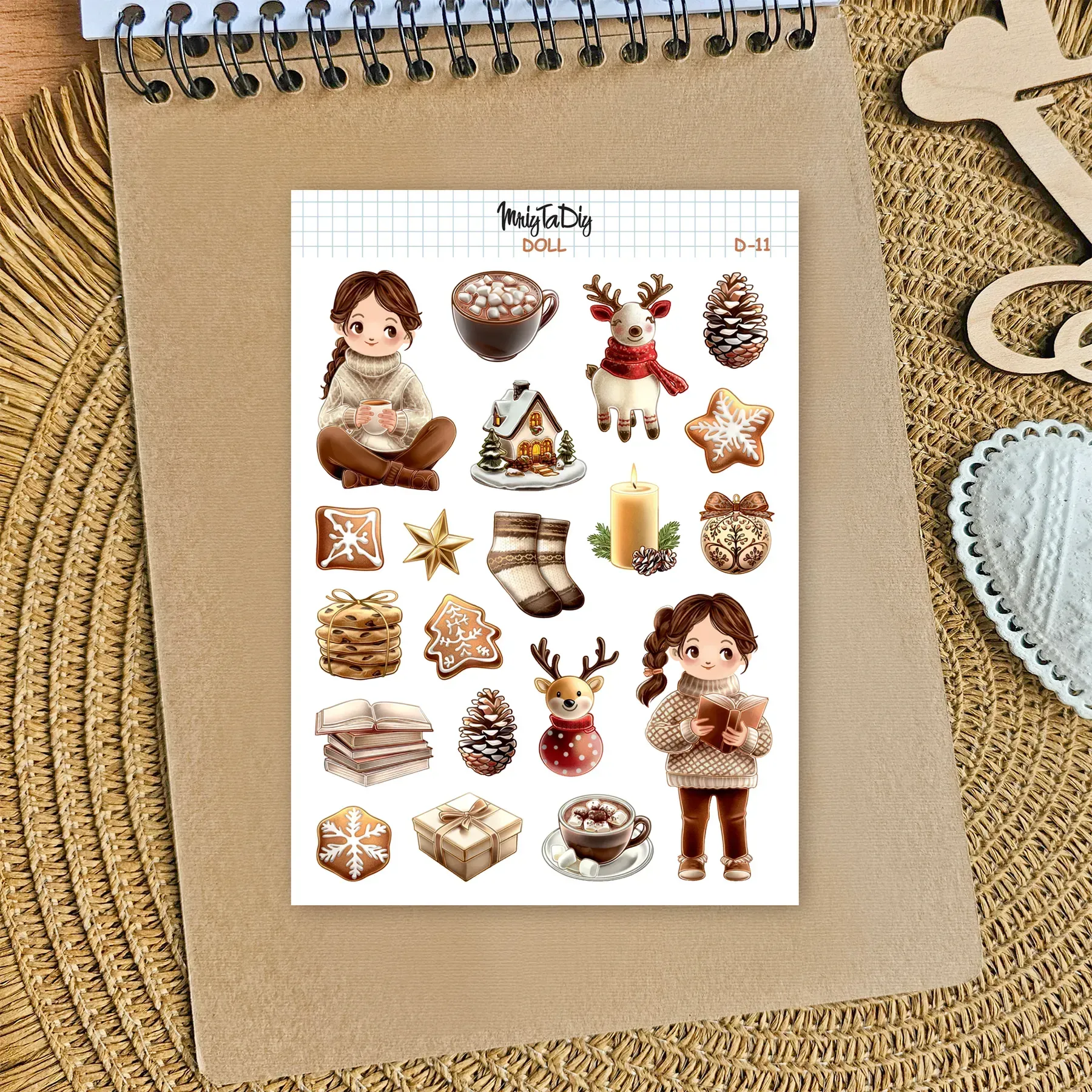 Стікер лист з наклейками MriyTaDiy, Doll-11, "Час для какао" 1