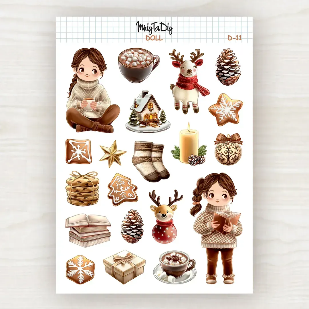 Стікер лист з наклейками MriyTaDiy, Doll-11, "Час для какао"