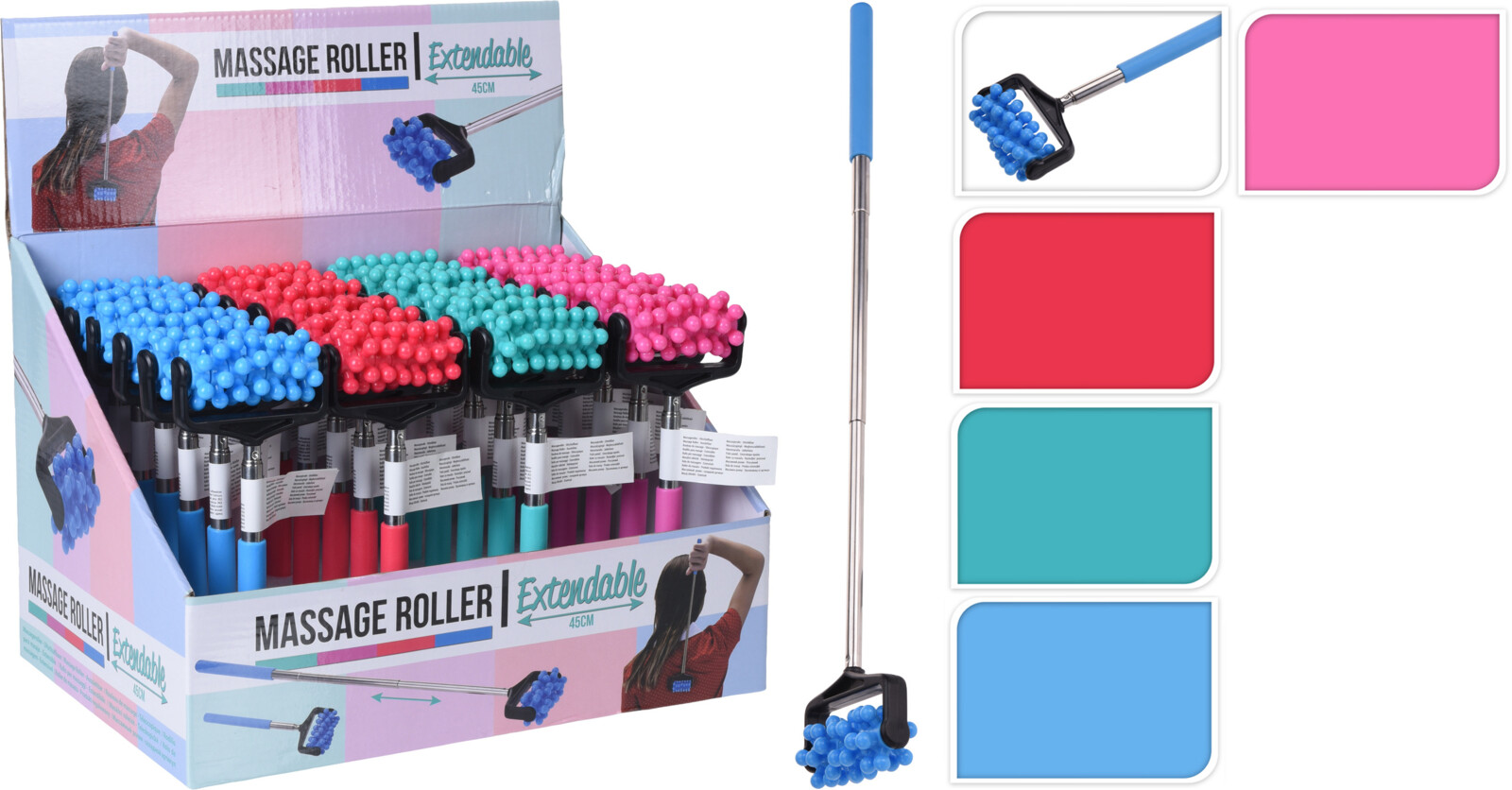 Массажный ролик на длинной ручке, пластик, цвета в ассортименте, CY5653040