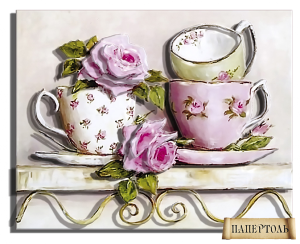 Объемная картина из бумаги 170 "Шебби Шик. Чашки" 11*14 см, РТ150091, ТМ "Tela Artis"