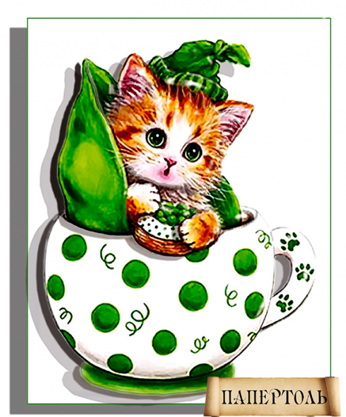 Объемная картина из бумаги 174 «Кото-чашка Горошек» 10*12 см, РТ150095, ТМ «Tela Artis»