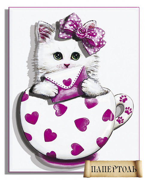 Объемная картина из бумаги 176 «Кото-чашка Сердечко» 10*12 см, РТ150097, ТМ «Tela Artis»