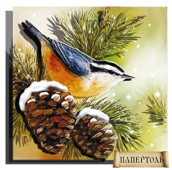 Объемная картина из бумаги 179 «Зимняя птичка» 12*12 см, РТ150100, ТМ «Tela Artis»