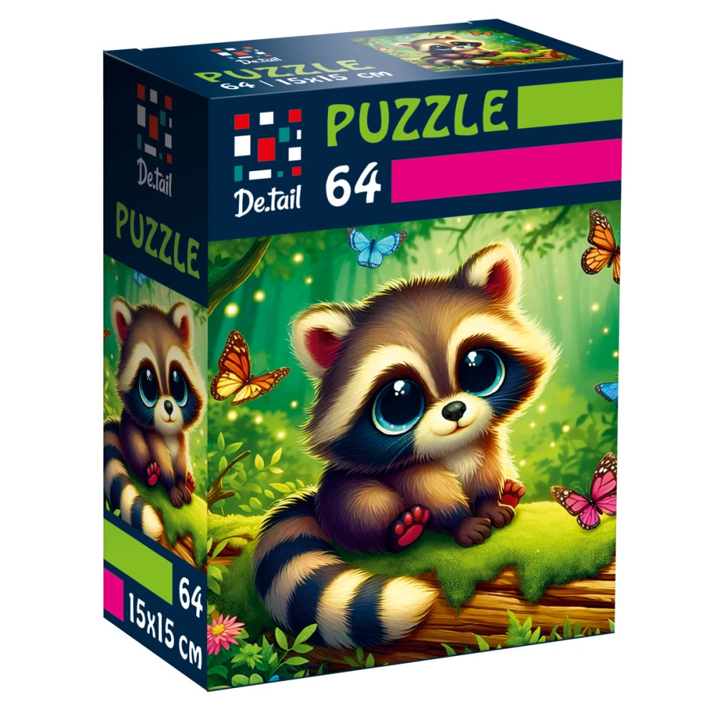 Пазлы "Енот с бабочками" De.tail, 64 детали, DT1234-12