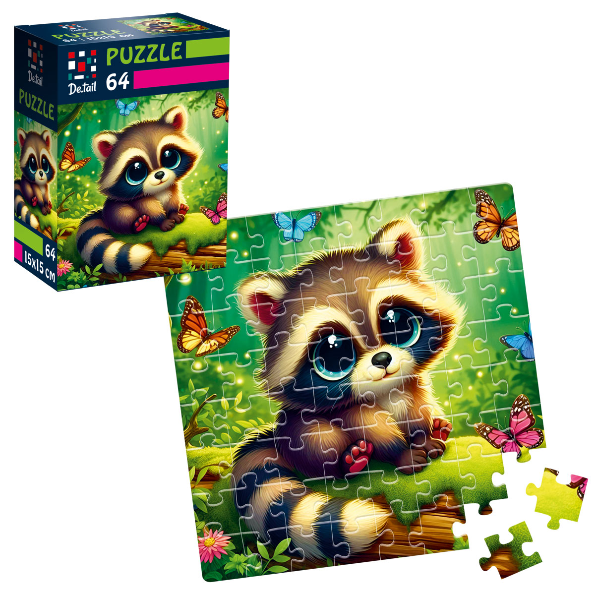 Пазлы "Енот с бабочками" De.tail, 64 детали, DT1234-12 1