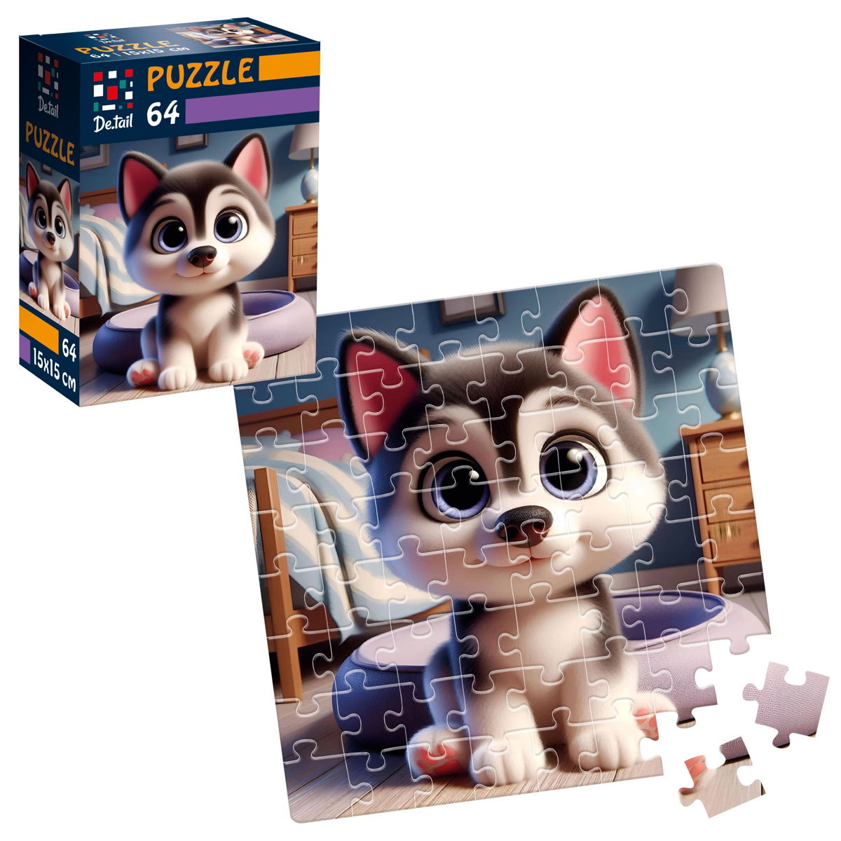 Пазлы "Малый хаски" De.tail, 64 детали, DT1234-16 1