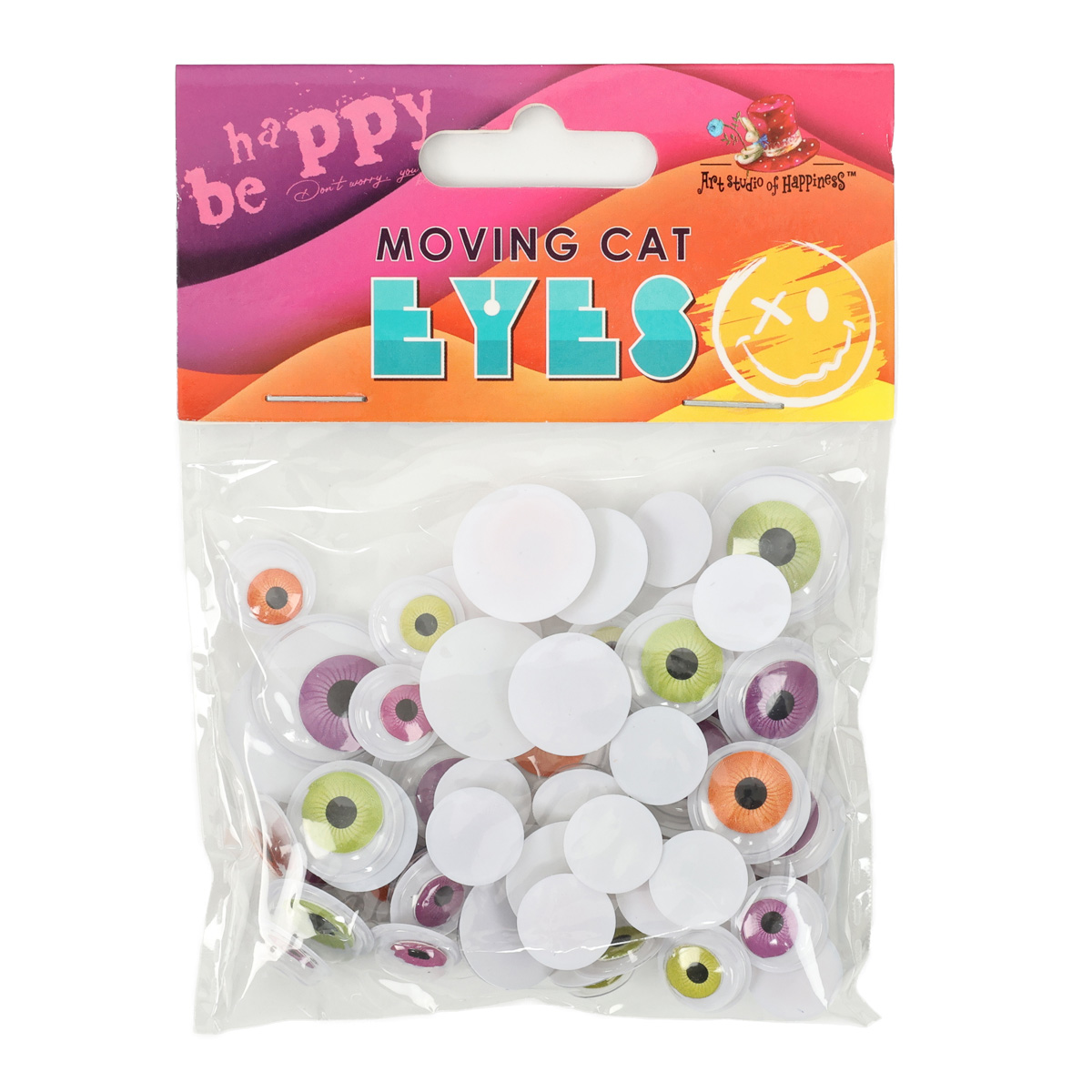 Глазки кошачьи подвижные, 4шт(Ø 20мм) + 6шт(Ø 18мм) + 20шт(Ø 15мм) + 30шт(Ø 12мм), всего 60шт