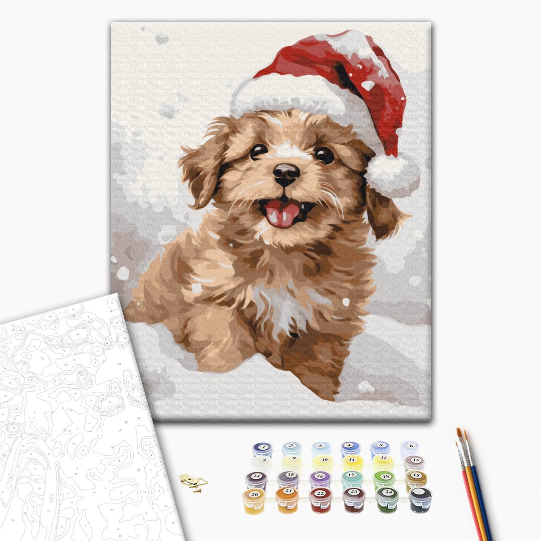 Картина по номерам «Заснеженный щенок», BS53838 1