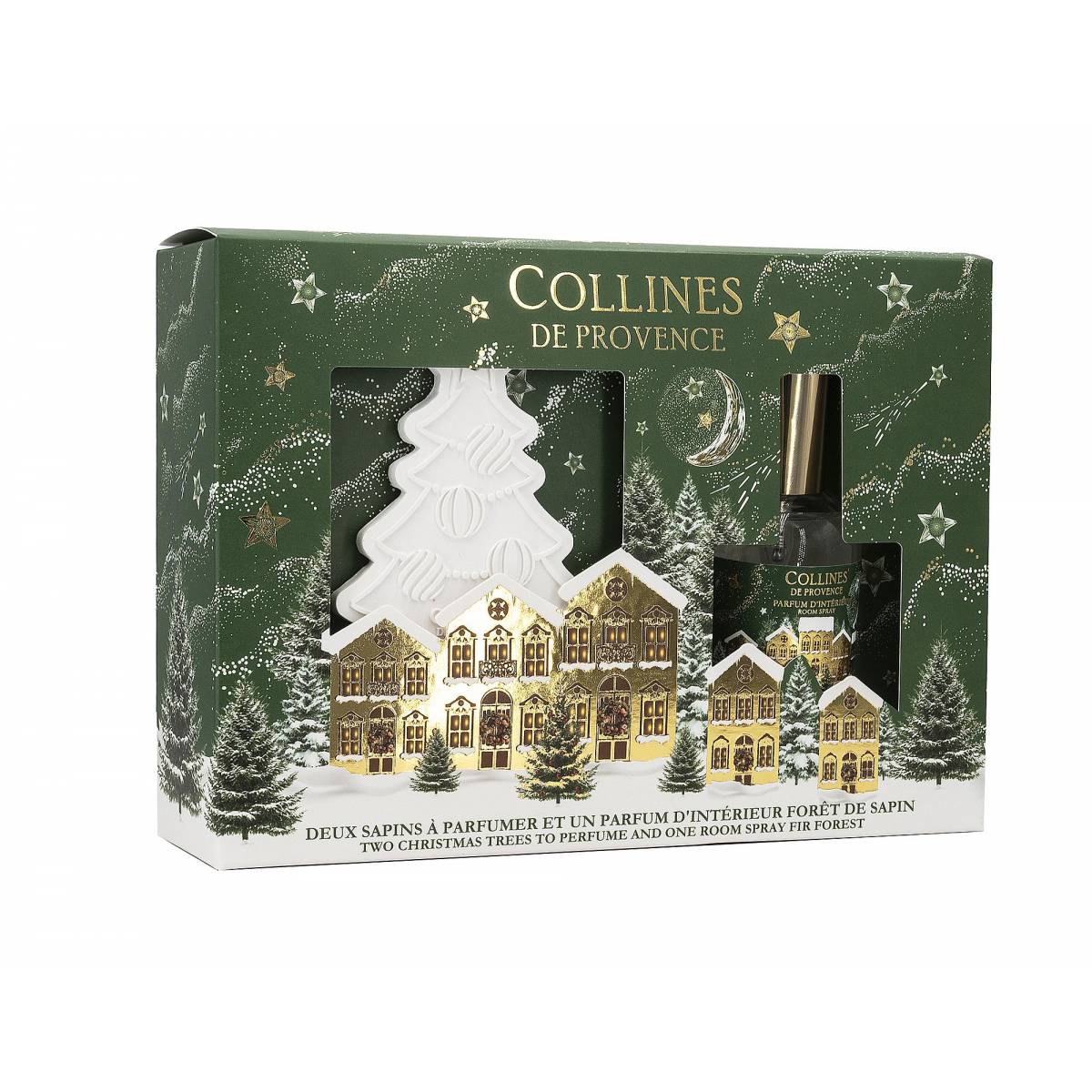 Подарунковий  набір:  спрей  для  кімнати  "Ялиновий  ліс"  50  мл,  керамічні  ялинки  2  шт,  C4373FSA,  Collines  de  Provence