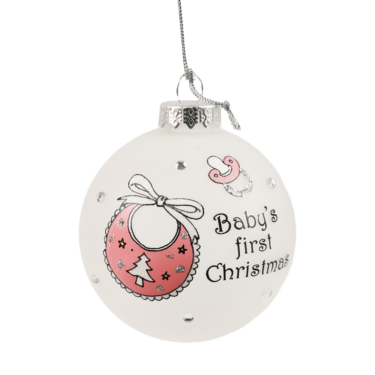 Подвеска новогодняя Шар стеклянный 8 см "Первое Рождество ребёнка" роз./голубой цвета (в ассортименте), 9766825 ТМ "A&G"