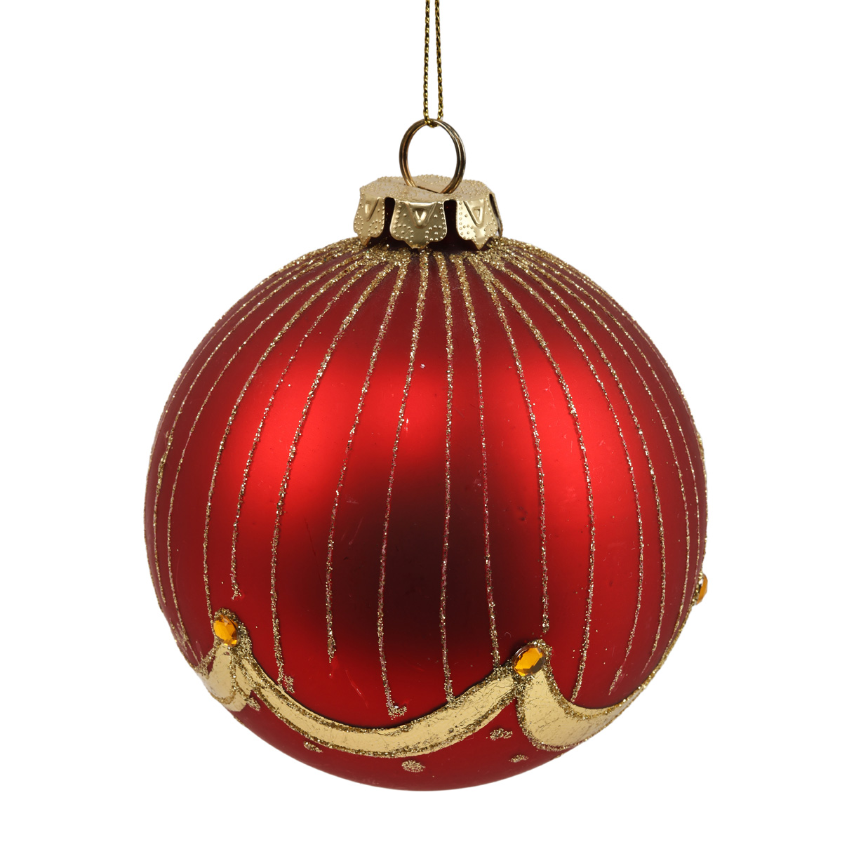 Подвеска новогодняя Шар стеклянный красный 10 см с узором (3 вида в ассортименте), C 15086 ТМ "GOODWILL"