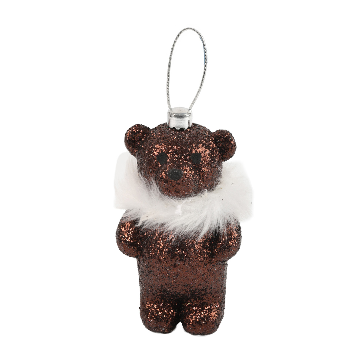 Ёлочное украшение Мишка Тедди 9 см с меховым воротничком, коричневый с глиттером (2 вида), 88804