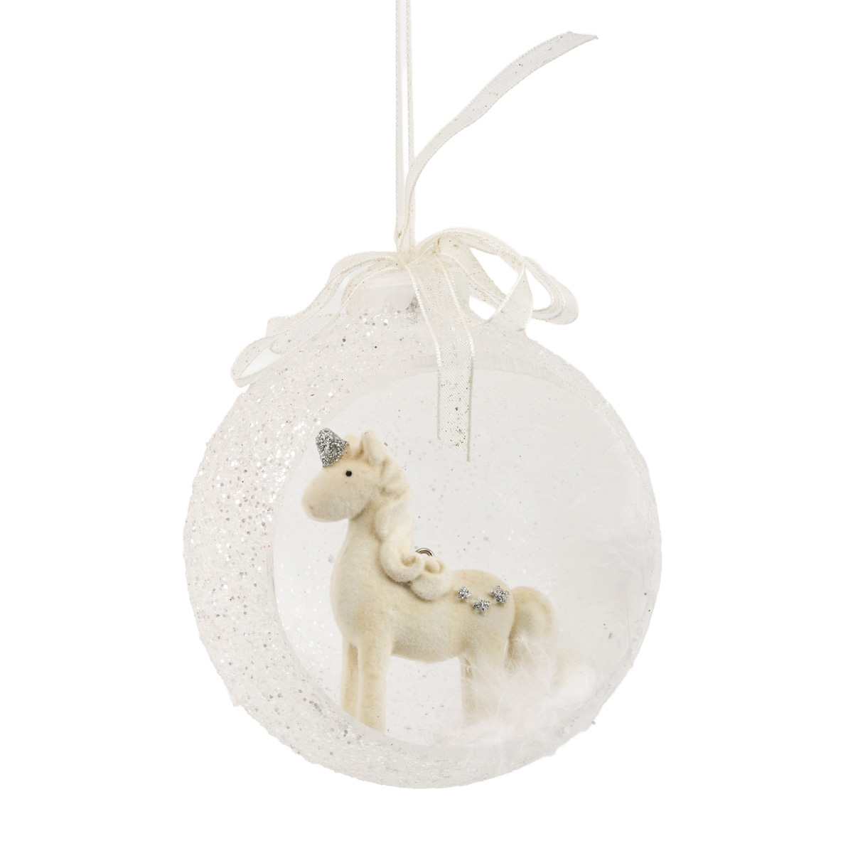 Ёлочное украшение Шар прозрачный открытый 9,5 см с единорогом всередине (2 вида), 5749