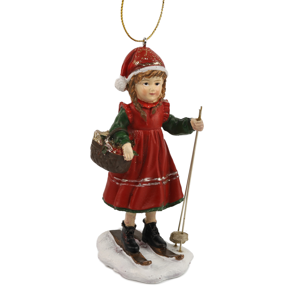 Подвеска декоративная "Девочка на лыжах" 11 см, красный, 707-838