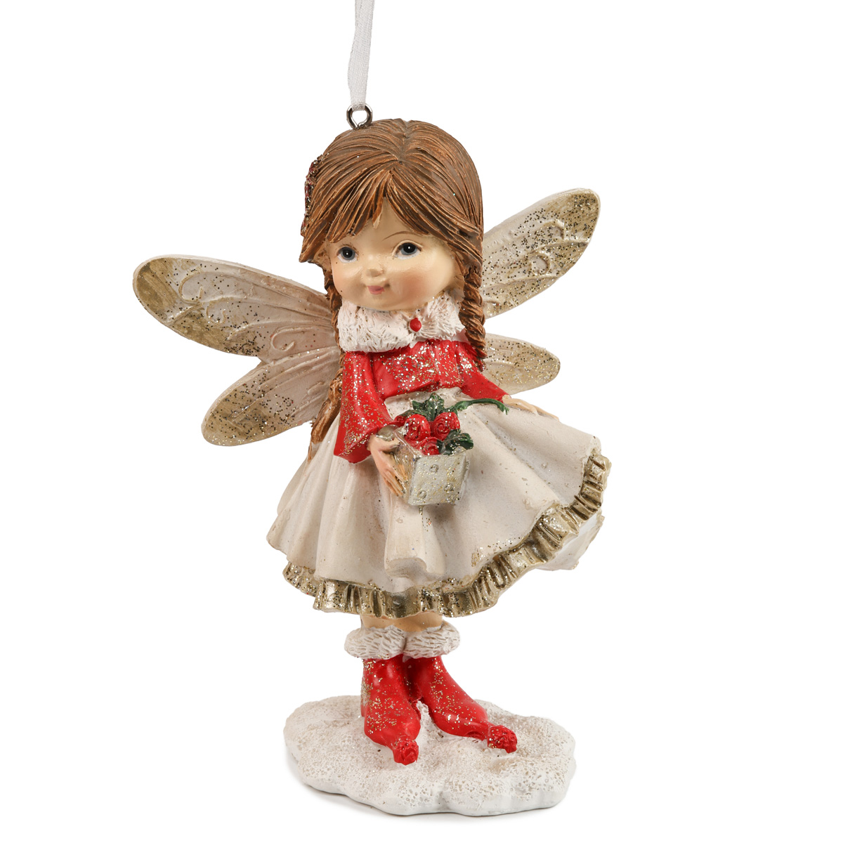 Подвеска декоративная "Малышка Фея с подарком" 11,5 см, красный с белым, 707-555