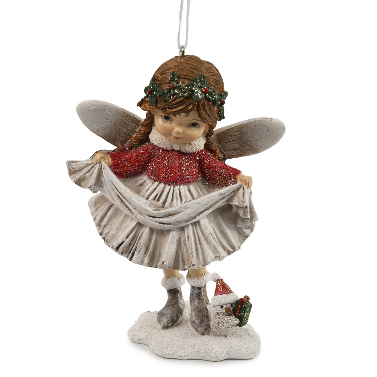 Подвеска декоративная "Малышка Фея" 12 см, винтажный серый с красным, 707-925