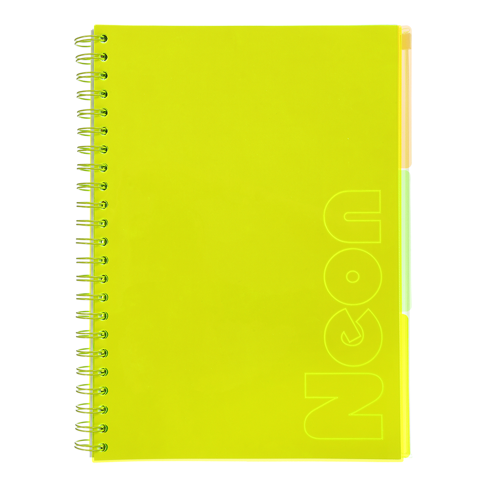 Тетрадь на пружине А4 (210*297), 120 л, "Neon", клетка, 3 PVC разделители, PVC обложка, желтая, BM.24349911-08