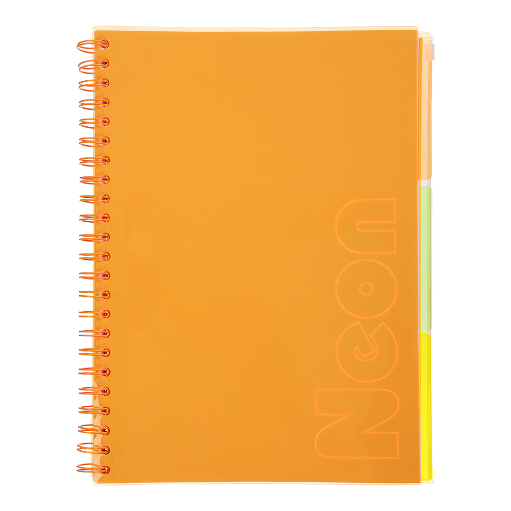 Тетрадь на пружине А4 (210*297), 120 л, "Neon", клетка, 3 PVC разделители, PVC обложка, оранжевая, BM.24349911-11
