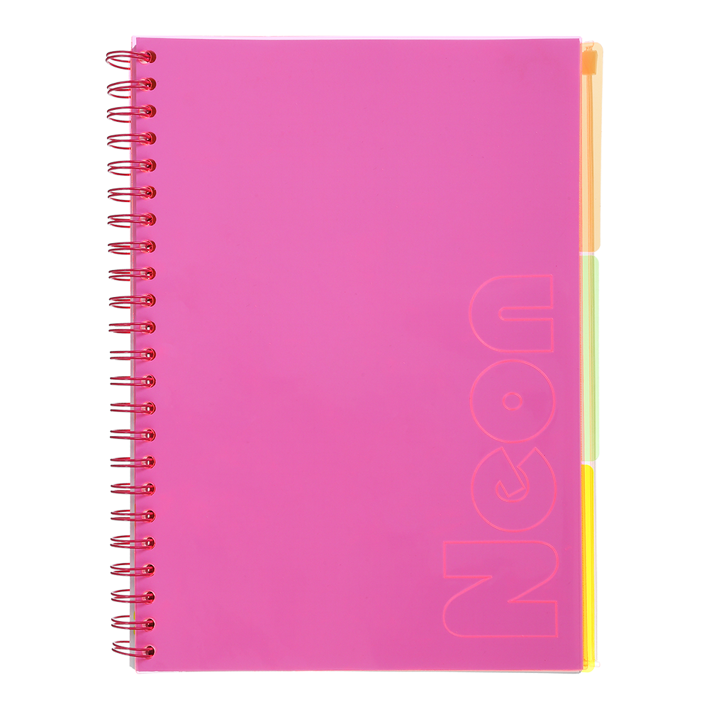 Тетрадь на пружине А4 (210*297), 120 л, "Neon", клетка, 3 PVC разделители, PVC обложка, розовая, BM.24349911-10
