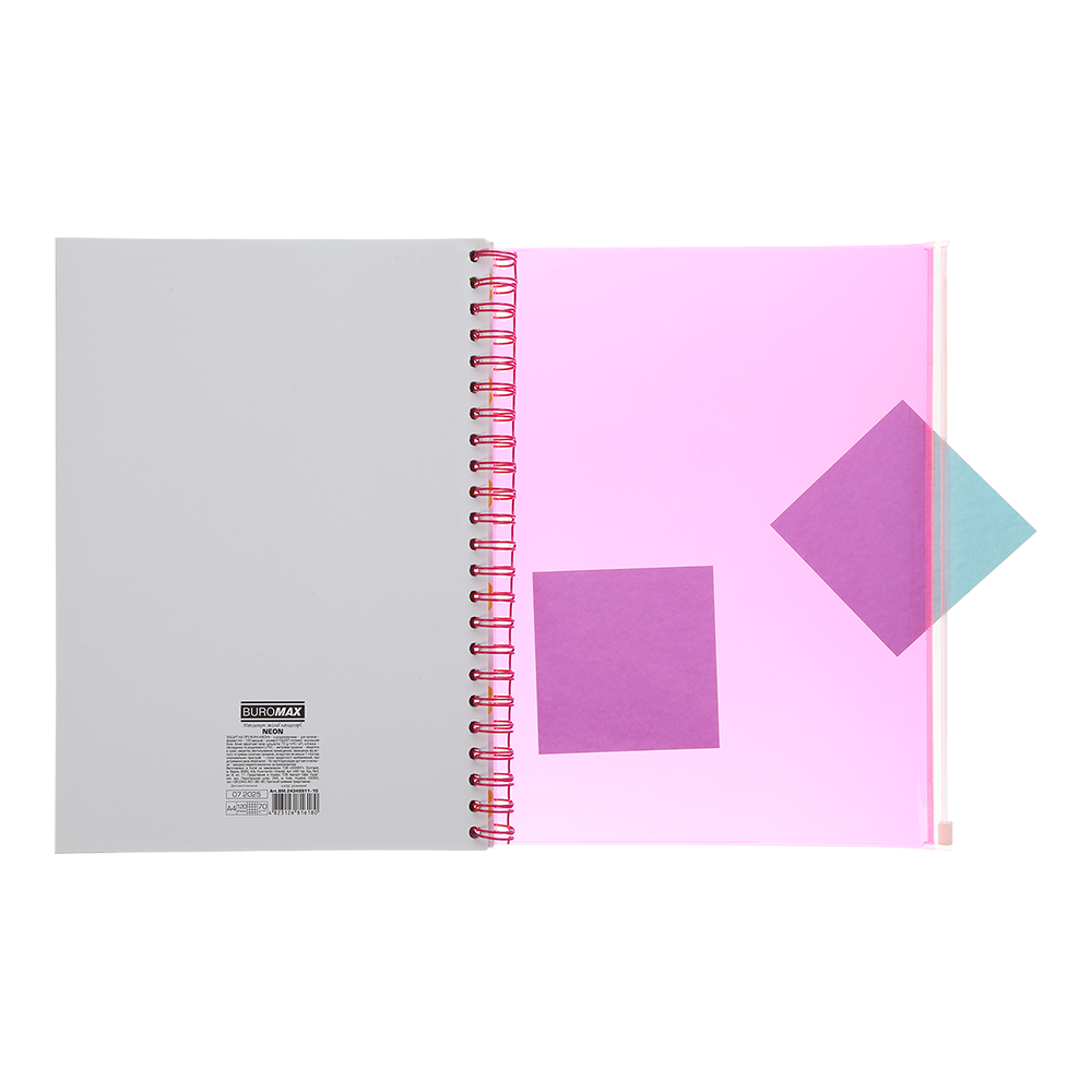 Тетрадь на пружине А4 (210*297), 120 л, "Neon", клетка, 3 PVC разделители, PVC обложка, розовая, BM.24349911-10 5