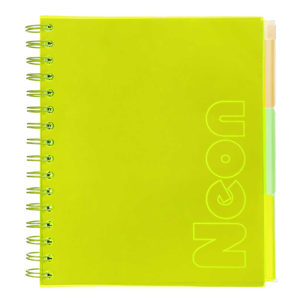 Тетрадь на пружине В5 (170*205), 120 л, "Neon", клетка, 3 PVC разделители, PVC обложка, желтая, BM.24359911-08