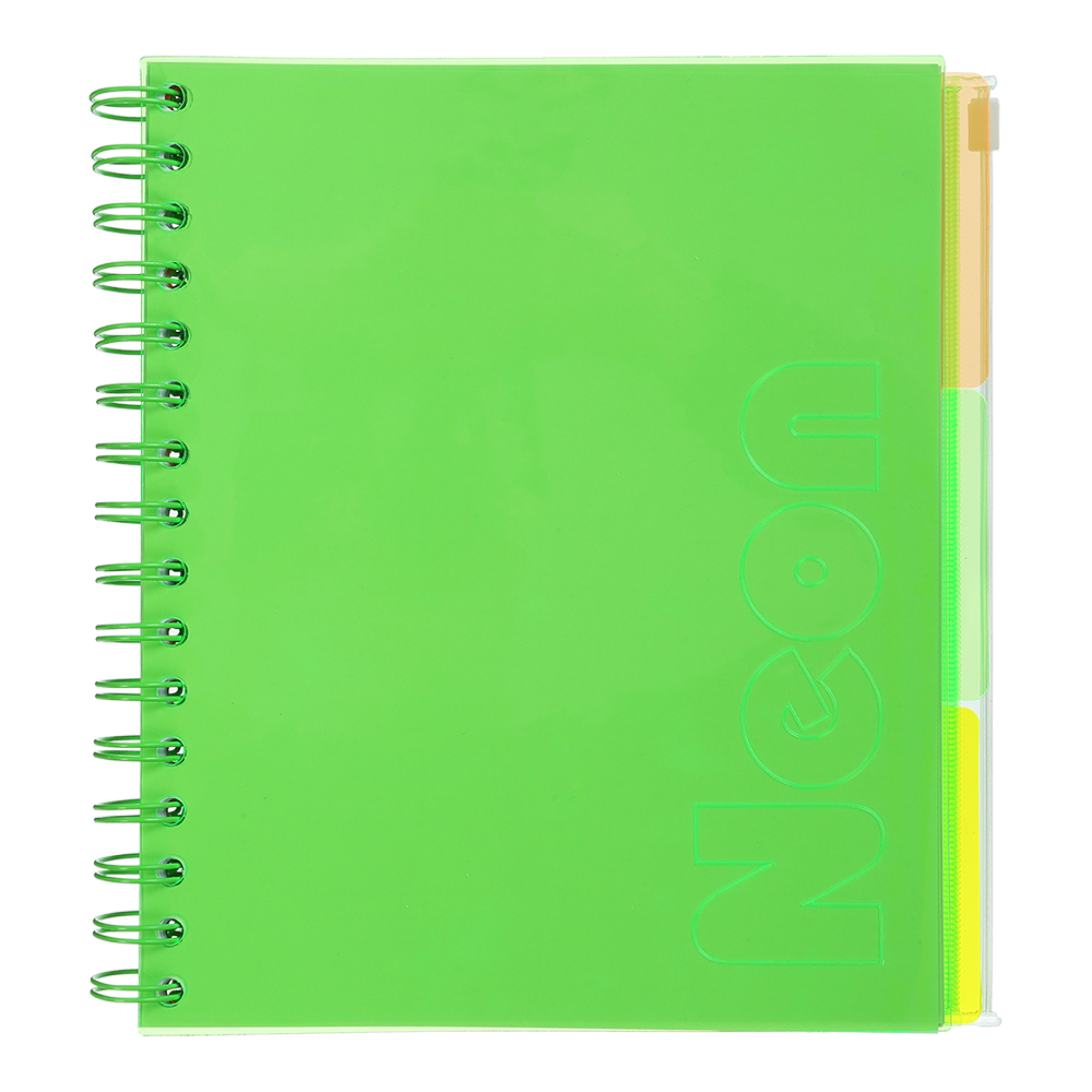 Тетрадь на пружине В5 (170*205), 120 л, "Neon", клетка, 3 PVC разделители, PVC обложка, зеленый, BM.24359911-04