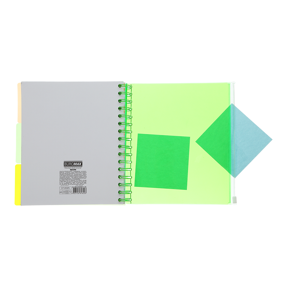Тетрадь на пружине В5 (170*205), 120 л, "Neon", клетка, 3 PVC разделители, PVC обложка, зеленый, BM.24359911-04 5