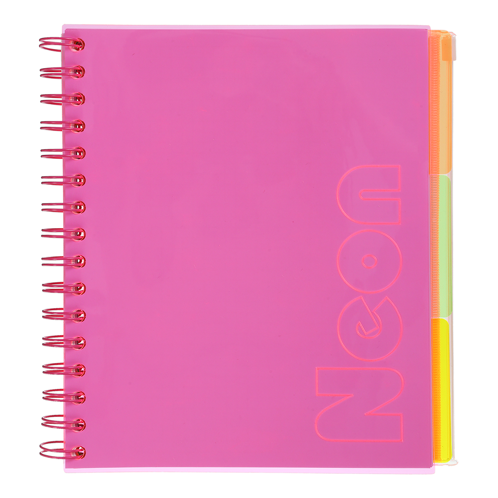 Тетрадь на пружине В5 (170*205), 120 л, "Neon", клетка, 3 PVC разделители, PVC обложка, розовая, BM.24359911-10