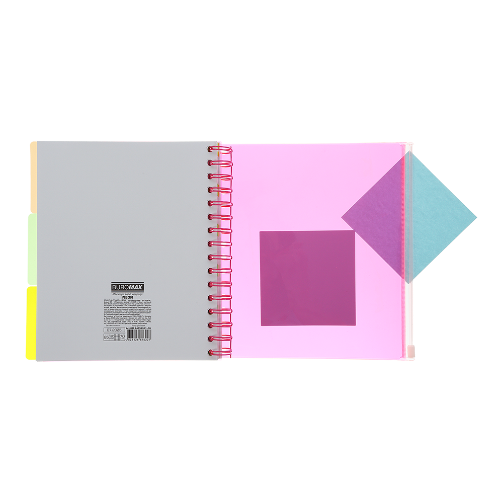 Тетрадь на пружине В5 (170*205), 120 л, "Neon", клетка, 3 PVC разделители, PVC обложка, розовая, BM.24359911-10 5