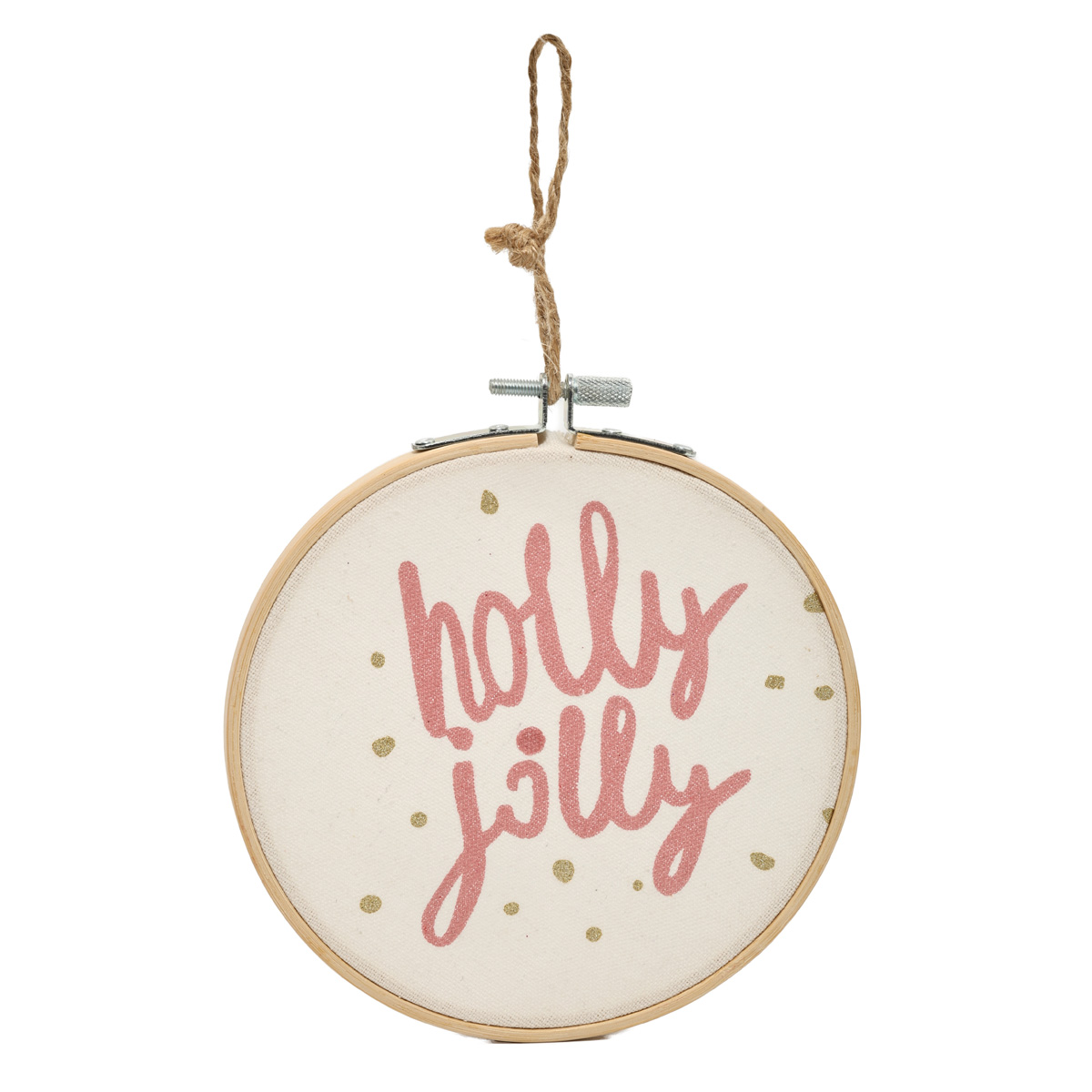 Подвеска новогодняя Шар деревянный плоский 14 см, бело-розовый, 9766502 ТМ "A&G"