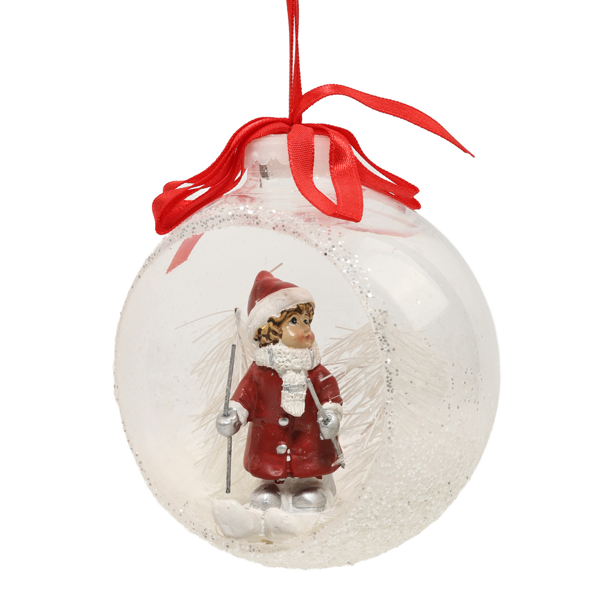 Ялинкова прикраса Куля прозора відкрита 9,5 см з дівчиною всередині та бантом (2 види), 5638