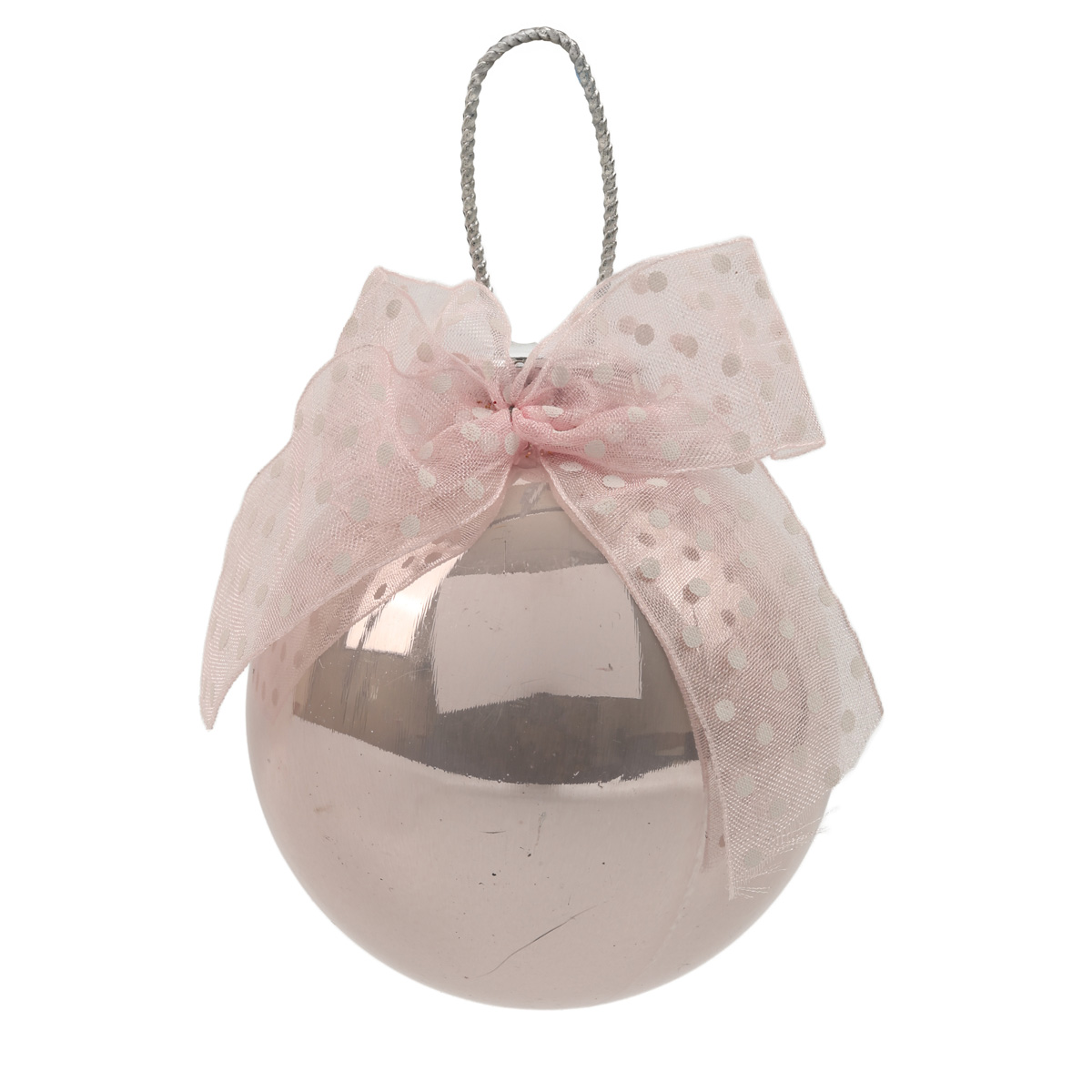 Ёлочное украшение Шар стеклянный "Romantic" 6,5 см с ленточкой в точечку, розовый (2 вида), 77222