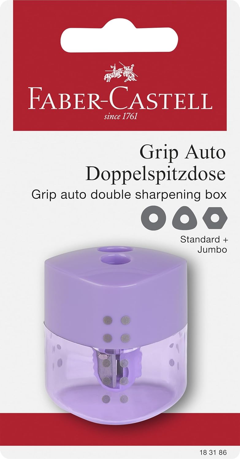 Чинка подвійна з контейнером Grip Auto Pastel, колір пастельний фіолетовий, 183186 Faber-Castell 1