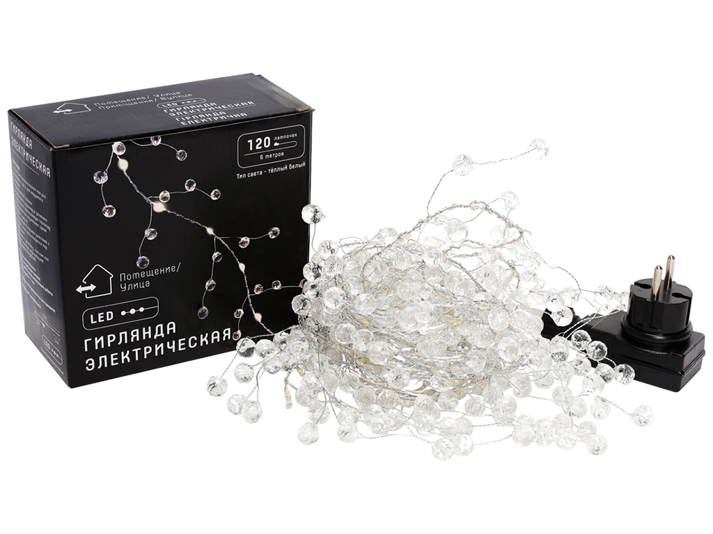 Гірлянда 120 міні-LED з декором з перламутрових намистин, 1 лінія*6 м, теплий, 830-338 1