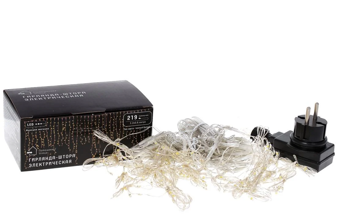Гірлянда-завіса 219 міні-LED, 18 ліній*0,8 м, 15 ліній*0,5 м, теплий білий, 830-351 1